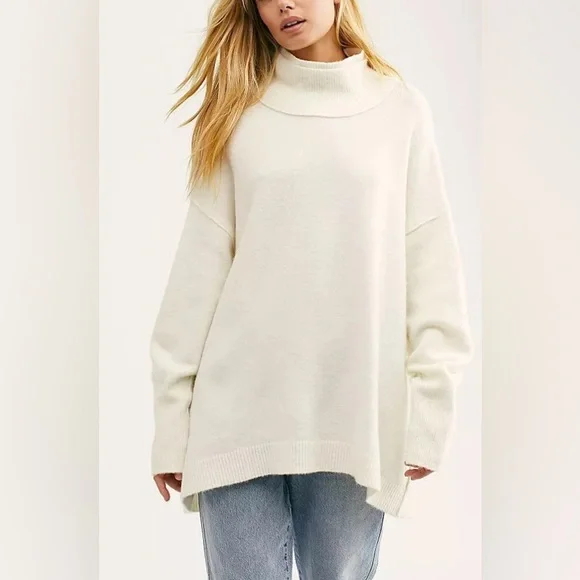 Free People Afterglow Mock Neck Cream Oversized Cozy Winter Sweater Size Smalll - Picture 7 of 17